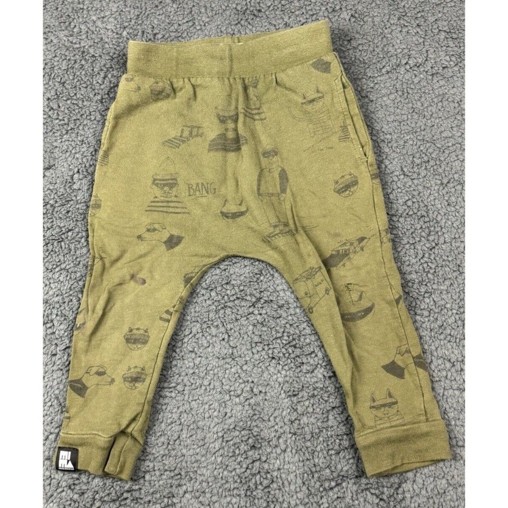 Mini Maximus 12 12m Baby Harem Joggers Pants Green Black Dog Cat Police Robbers